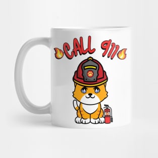 Cute Orange cat is a firefighter Mug